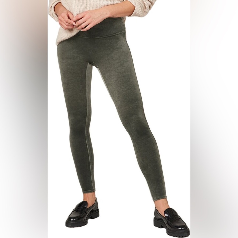 SPANX Dark Green Velvet Leggings